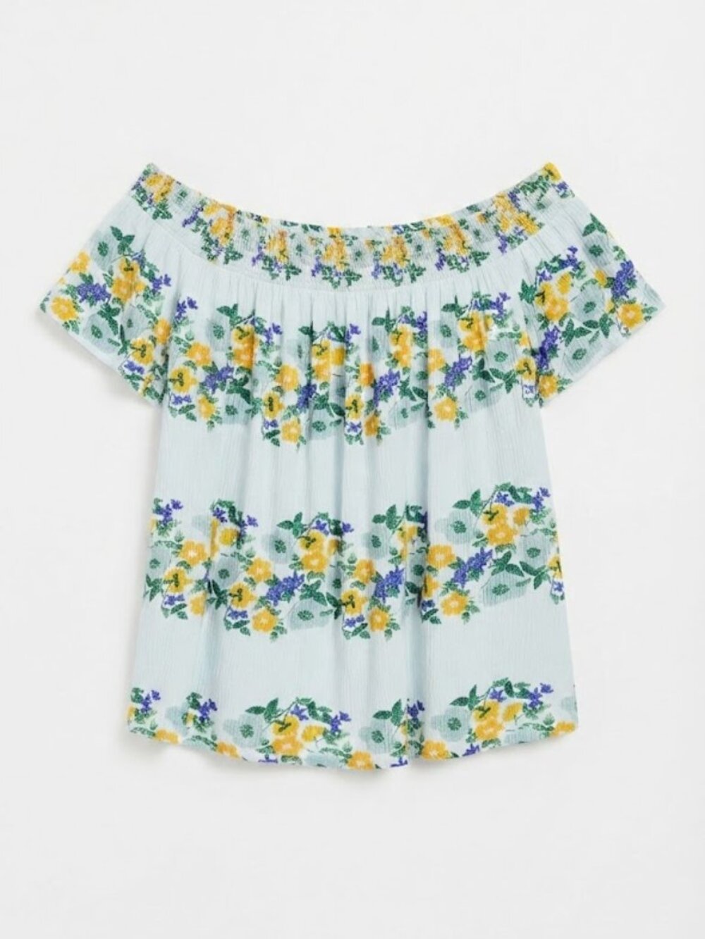 ✨️ Old Navy White Off-Shoulder Floral Blouse with Yellow & Blue Flowers